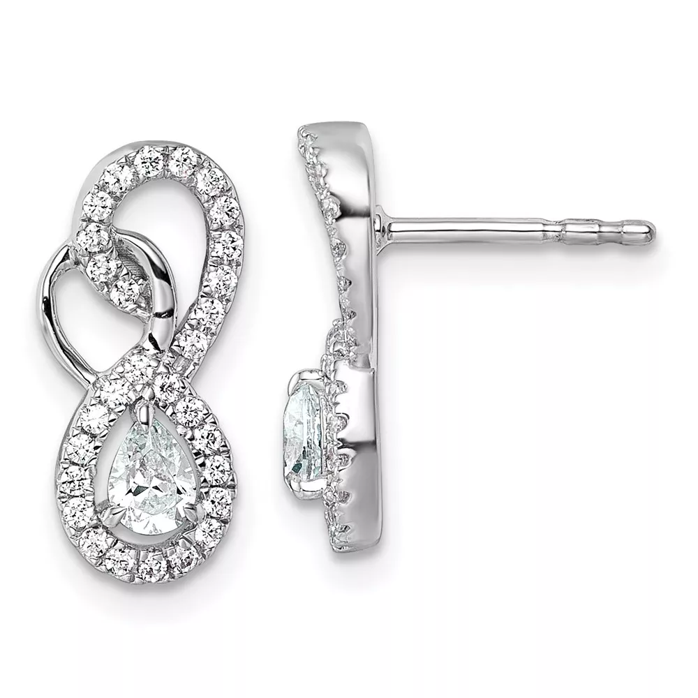14K White Gold Polished 1/2 carat Diamond Infinity Drop Post Earrings