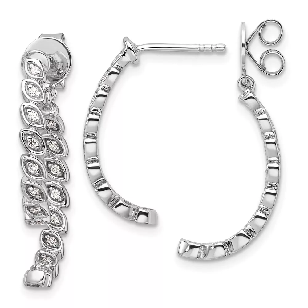 14K White Gold Polished 1/5 carat Diamond Front and Back Dangle Earrings