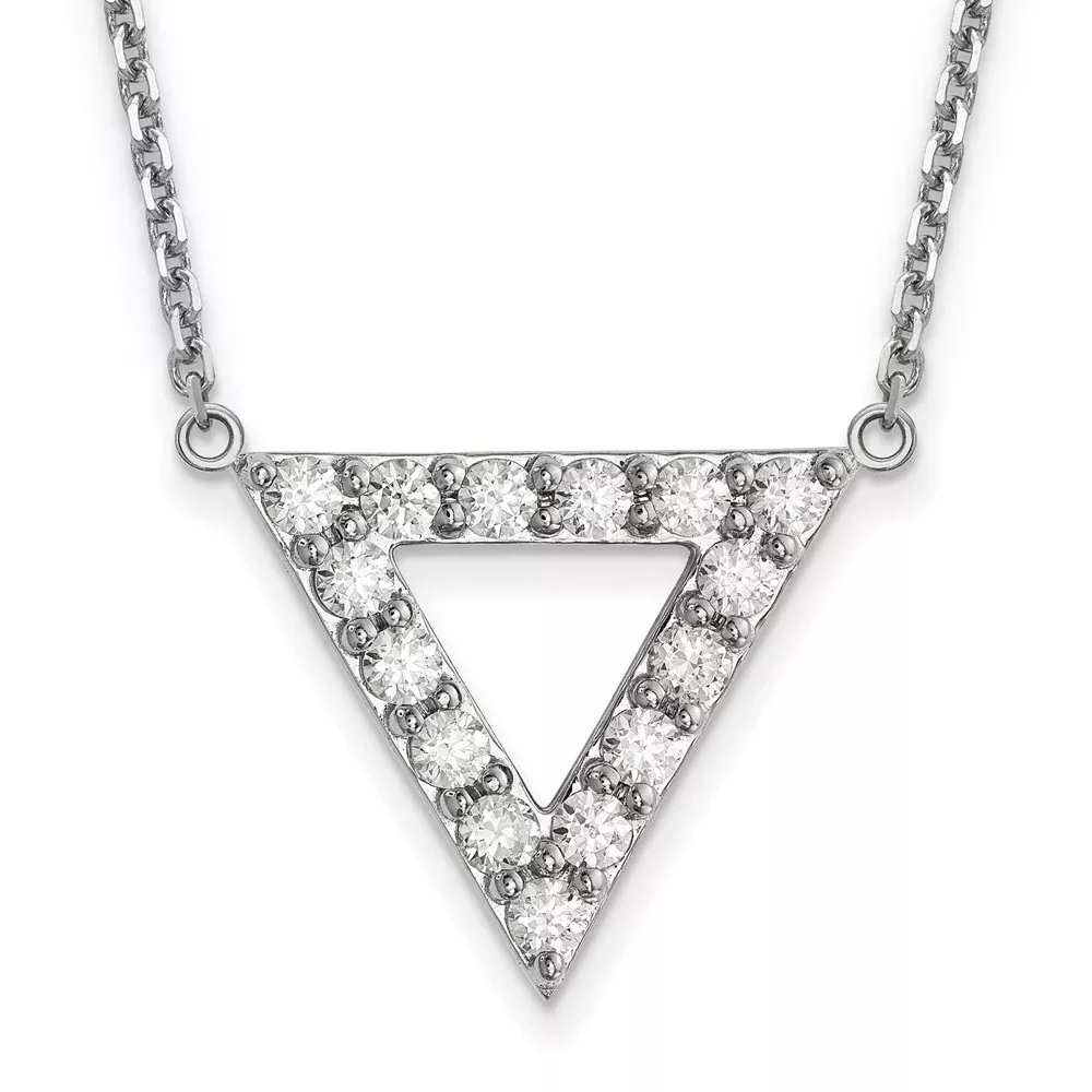 14k White Gold A Quality Real Diamond 20mm Triangle Necklace