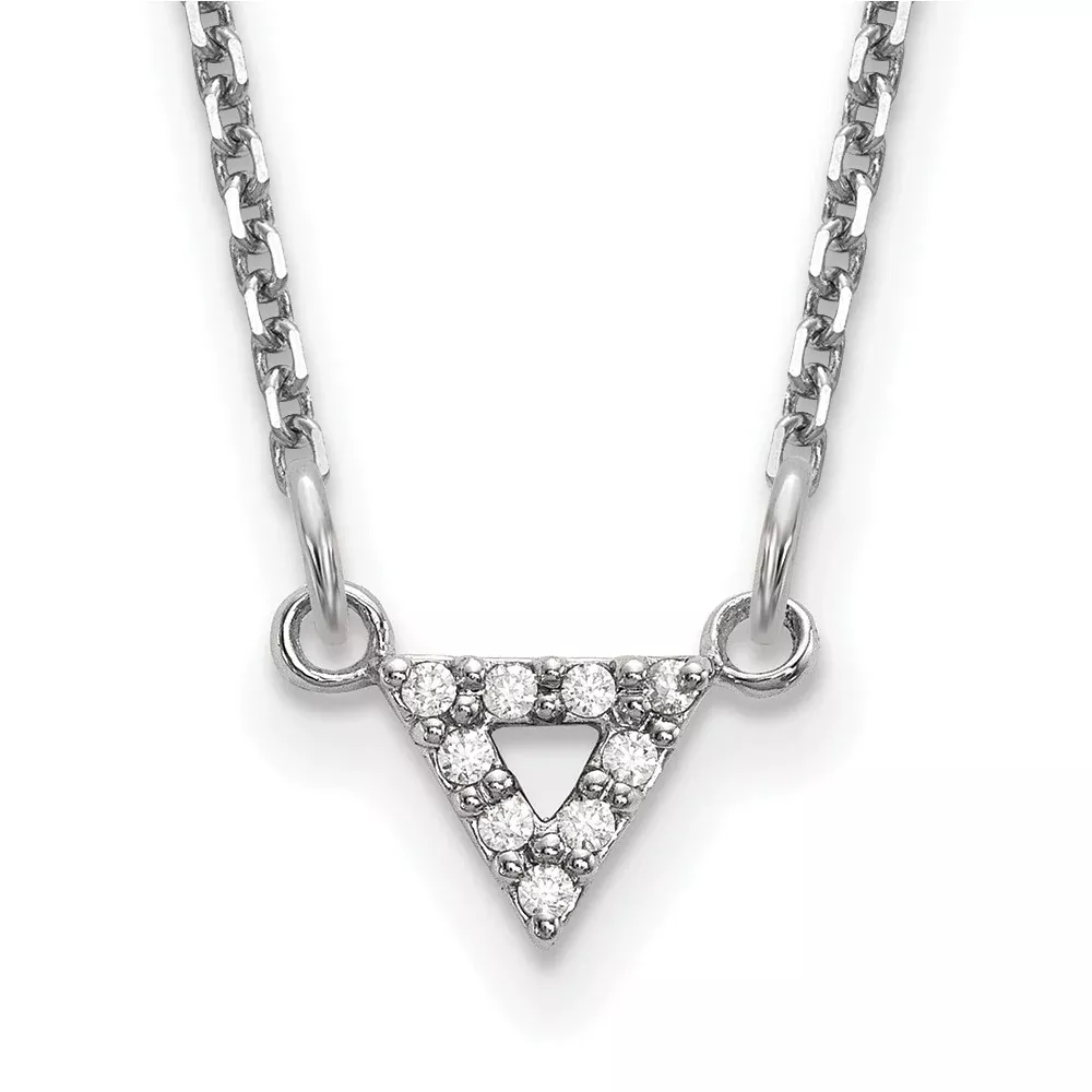 14k White Gold A Quality Real Diamond 6mm Triangle Necklace