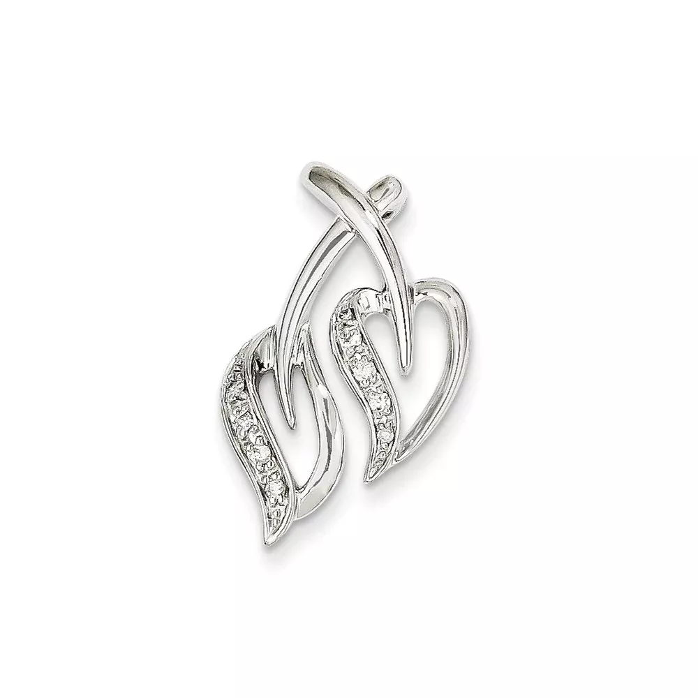 14K White Gold Real Diamond Pendant Slide