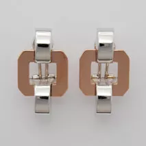 14K White Gold/ Rose Gold Square Stampato Earrings