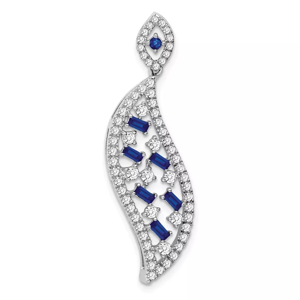14k White Gold Sapphire and Real Diamond Wave Chain Slide