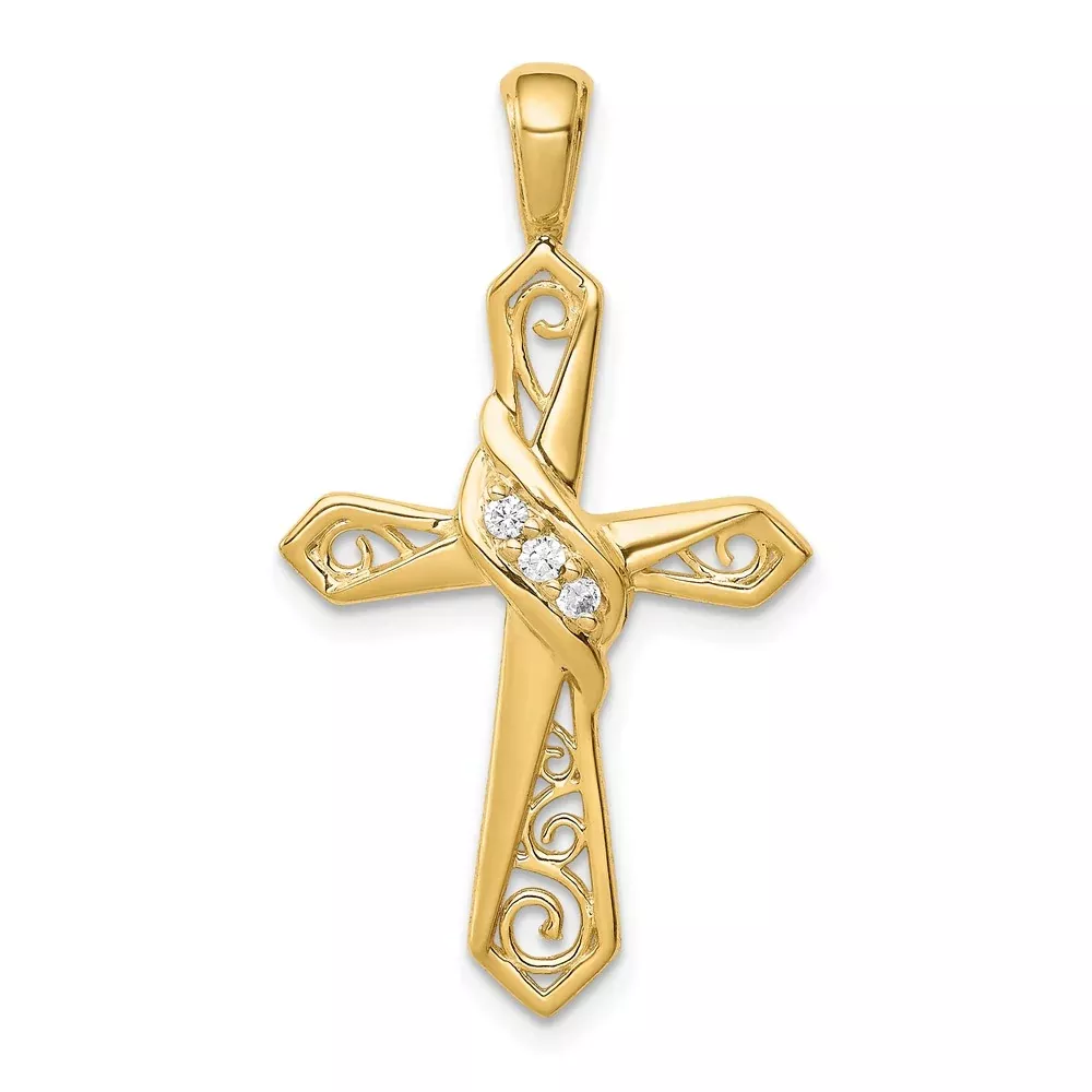 14K Yellow Gold 1/20ct. Real Diamond Cross Pendant