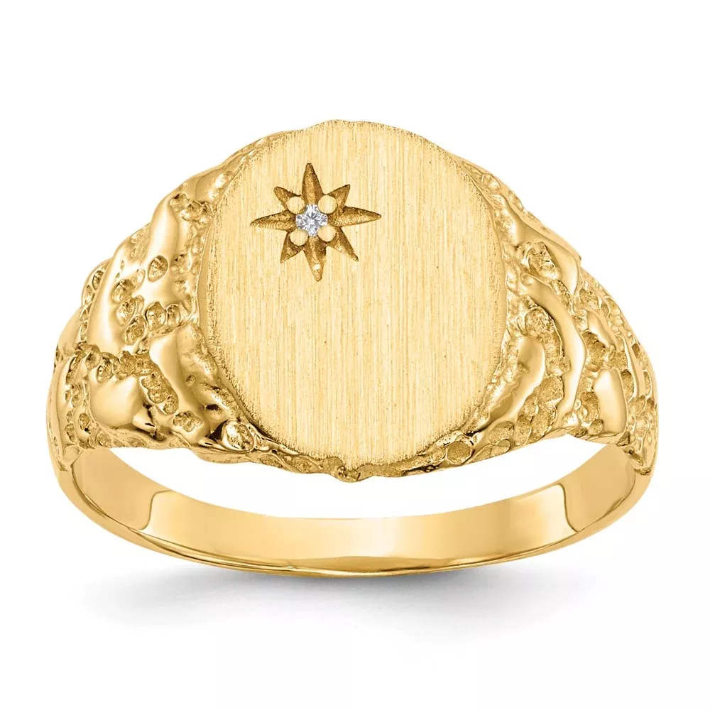 14K Yellow Gold 11.0x9.0mm Closed Back VS Real Diamond Signet Ring