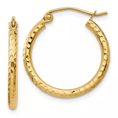 14k Yellow Gold 2.0mm Diamond CutHoop Earrings 20mm Diameter