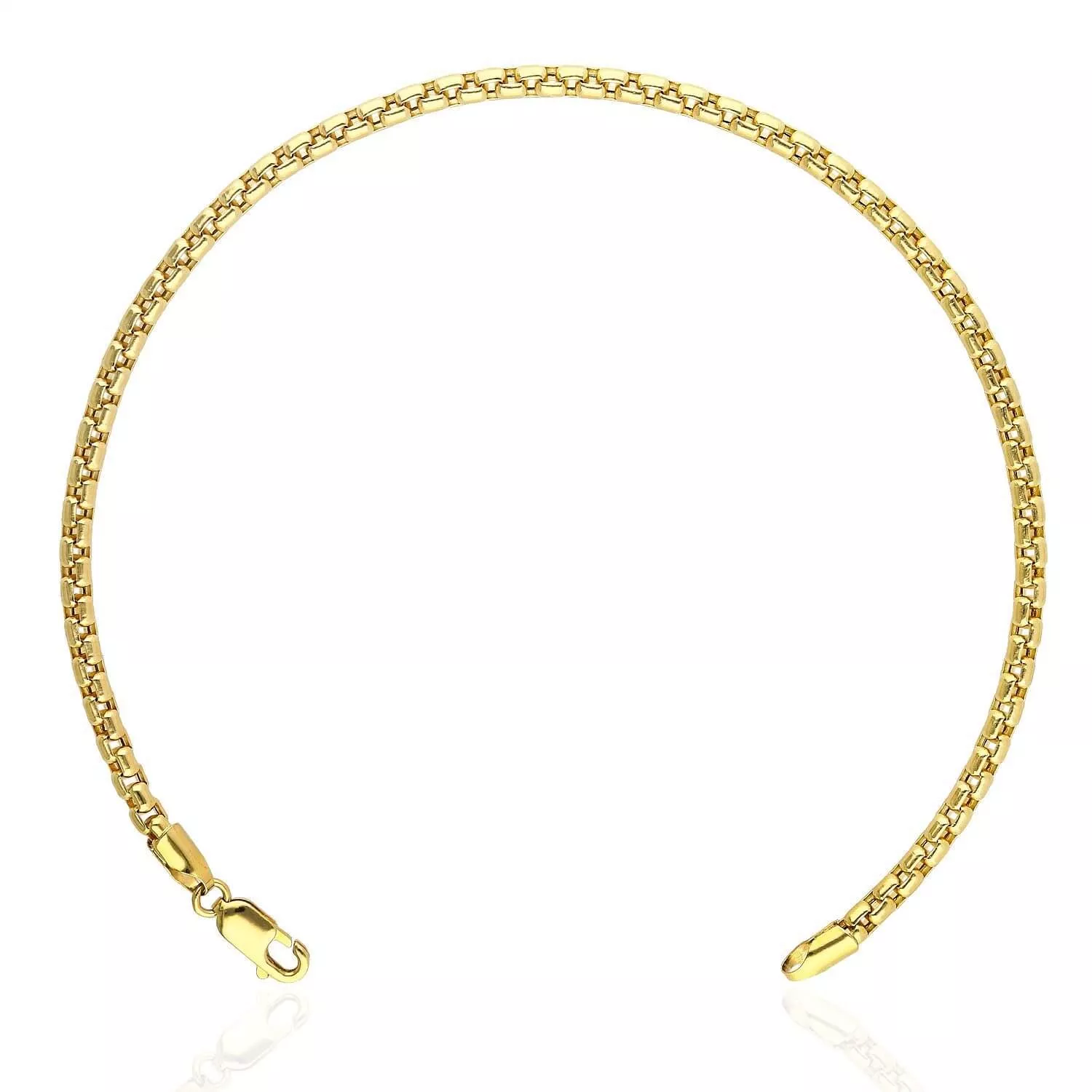 14K Yellow Gold 2.5mm, 3.5mm, 5mm Round Box Anklet (Solid Links) 10"