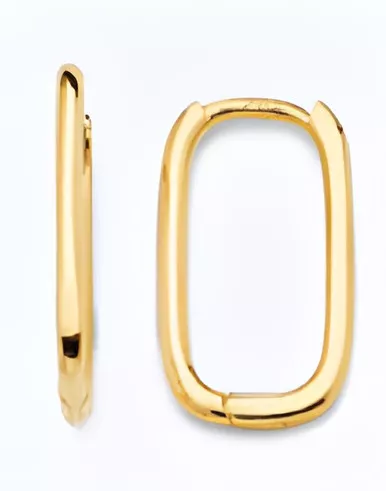 14k Yellow Gold 2mm Petite Square Huggies Earring 15mm x 9mm