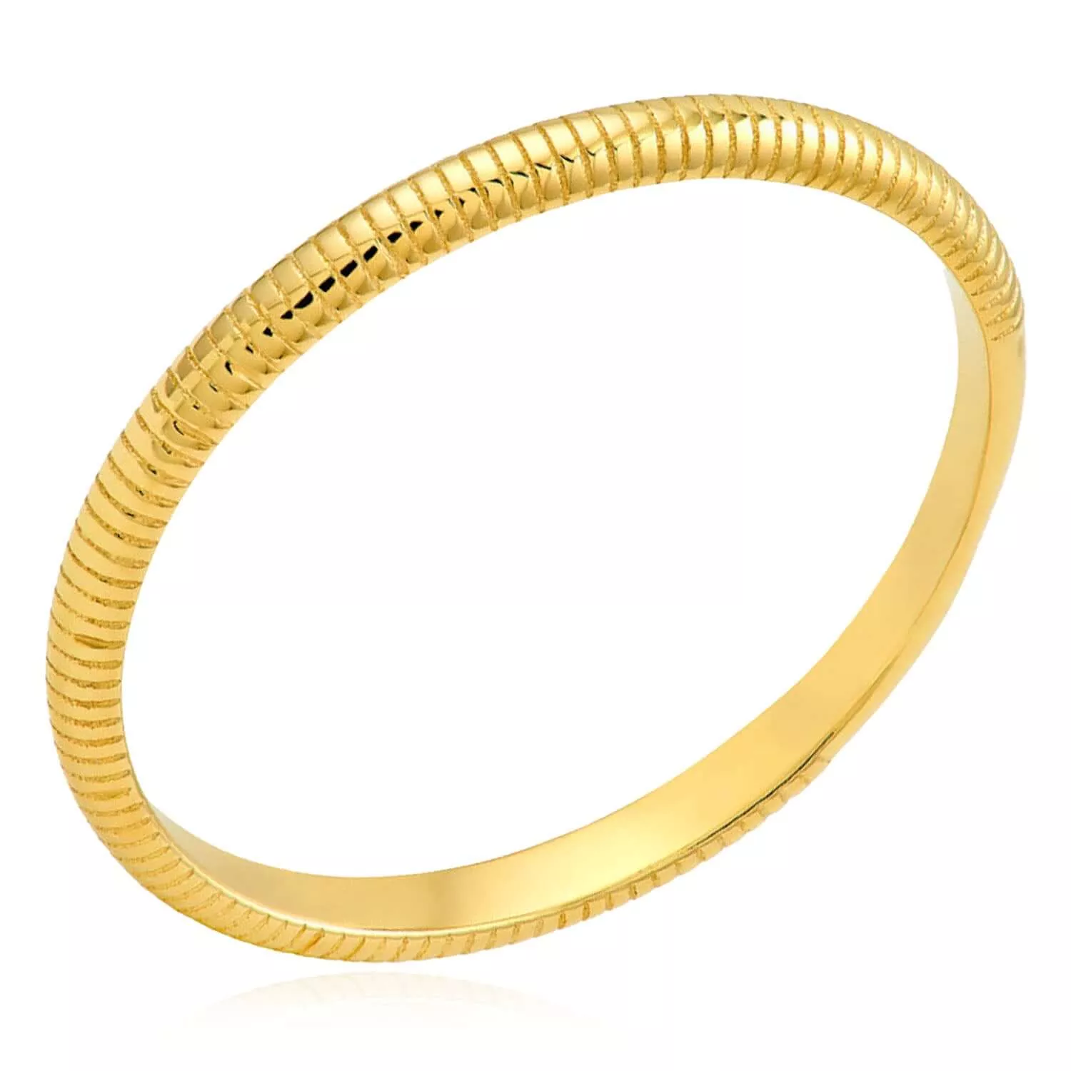 14K Yellow Gold 2mm Ribbed Band Stackable Ring