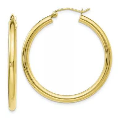 14k Yellow Gold 3.0mm High PolishedHoop Earrings 10mm Diameter