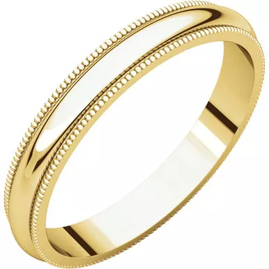 14k Yellow Gold 3mm High Polished Regular Traditional Milgrain Wedding Band