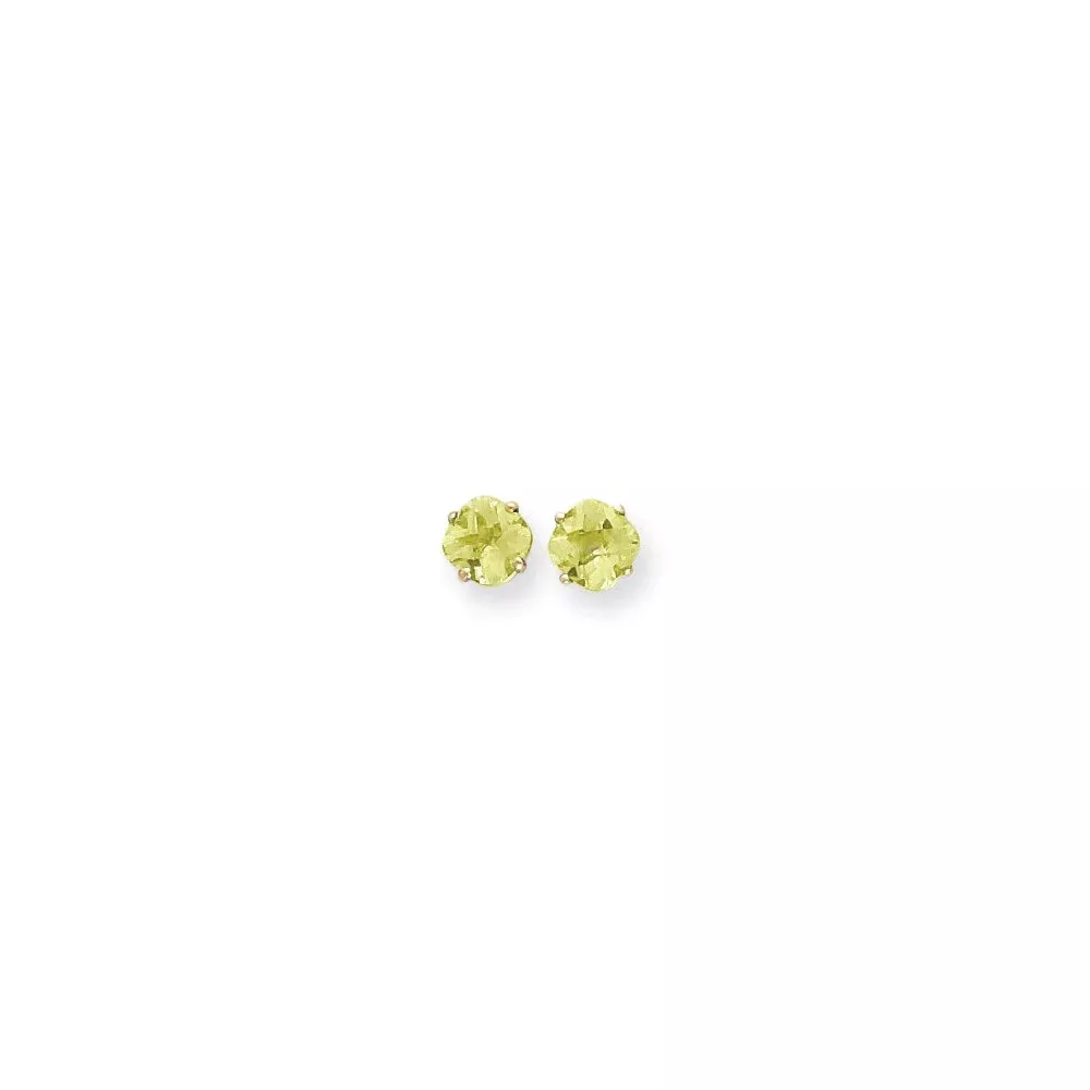 14k Yellow Gold 6x6mm Cushion Peridot Checker Earrings