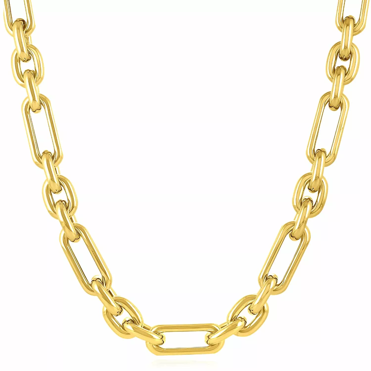 14K Yellow Gold 9.3mm Figaro Alternating Paperclip Chain (Solid Links) 18"
