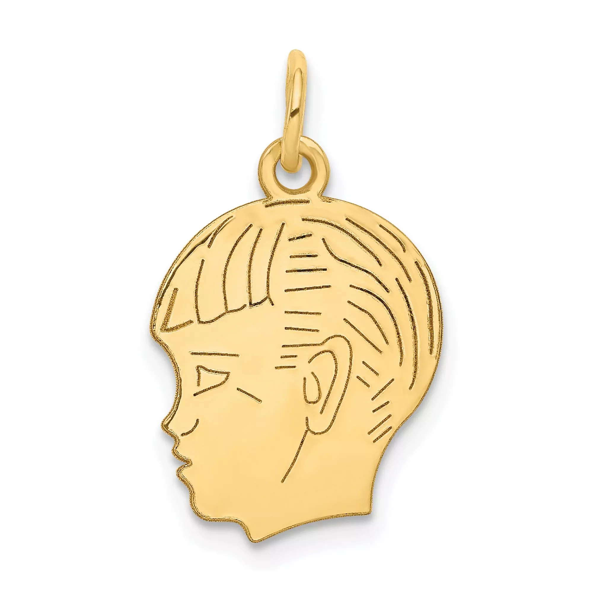 14k Yellow Gold Boy Head Pendant, Minimalist Profile Charm Memorial Jewelry for Women