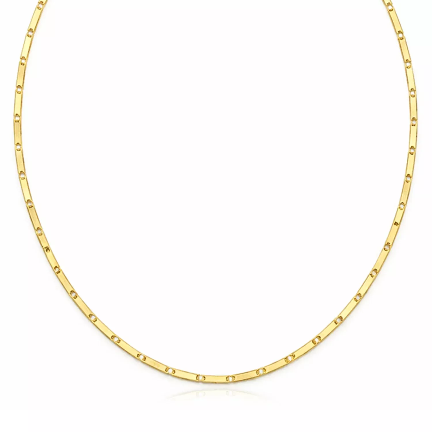14K Yellow Gold Fancy Mirror Bar Link Necklace 18"