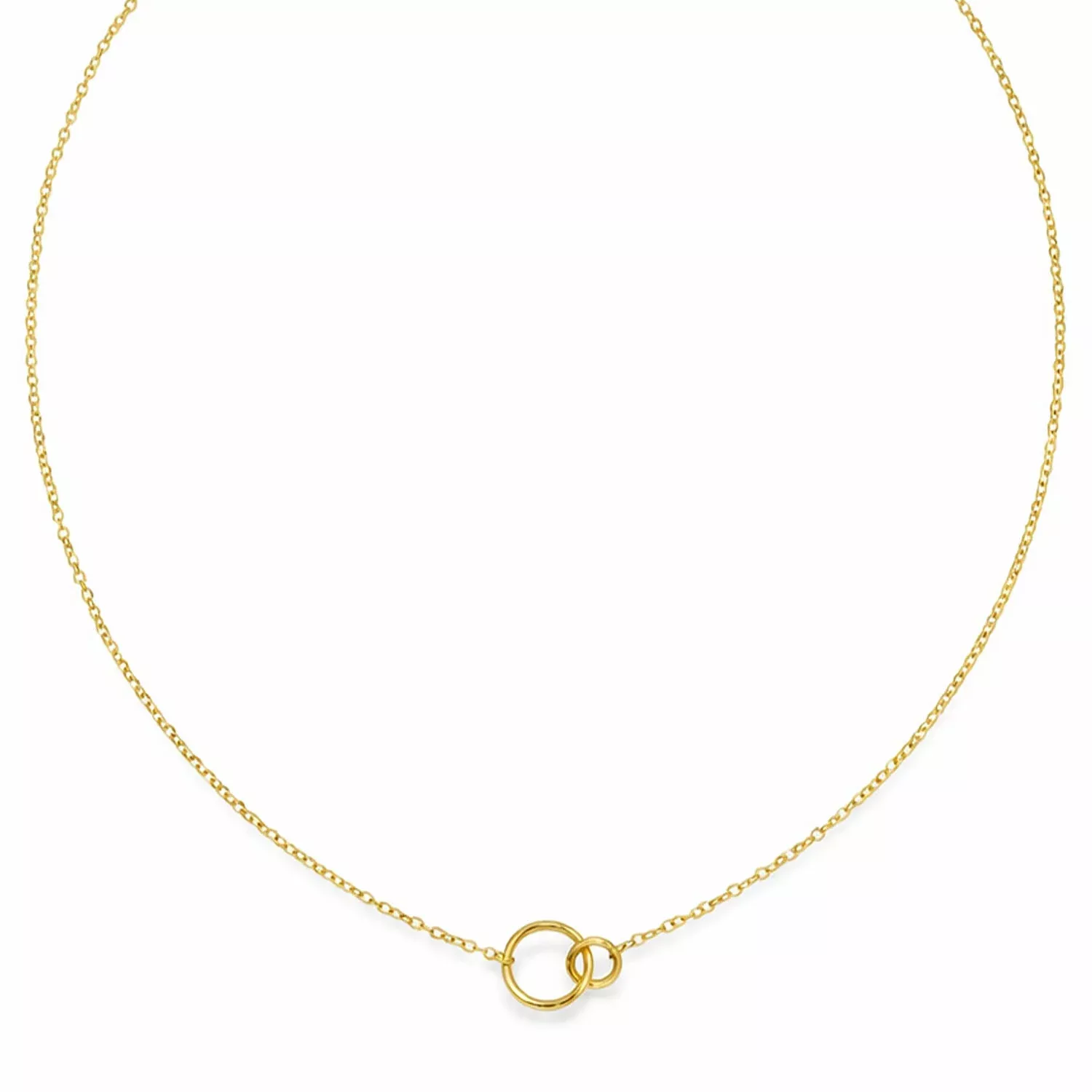 14K Yellow Gold Interlocking Circles 1.5mm Cable Link Adjustable Necklace 16" 18"