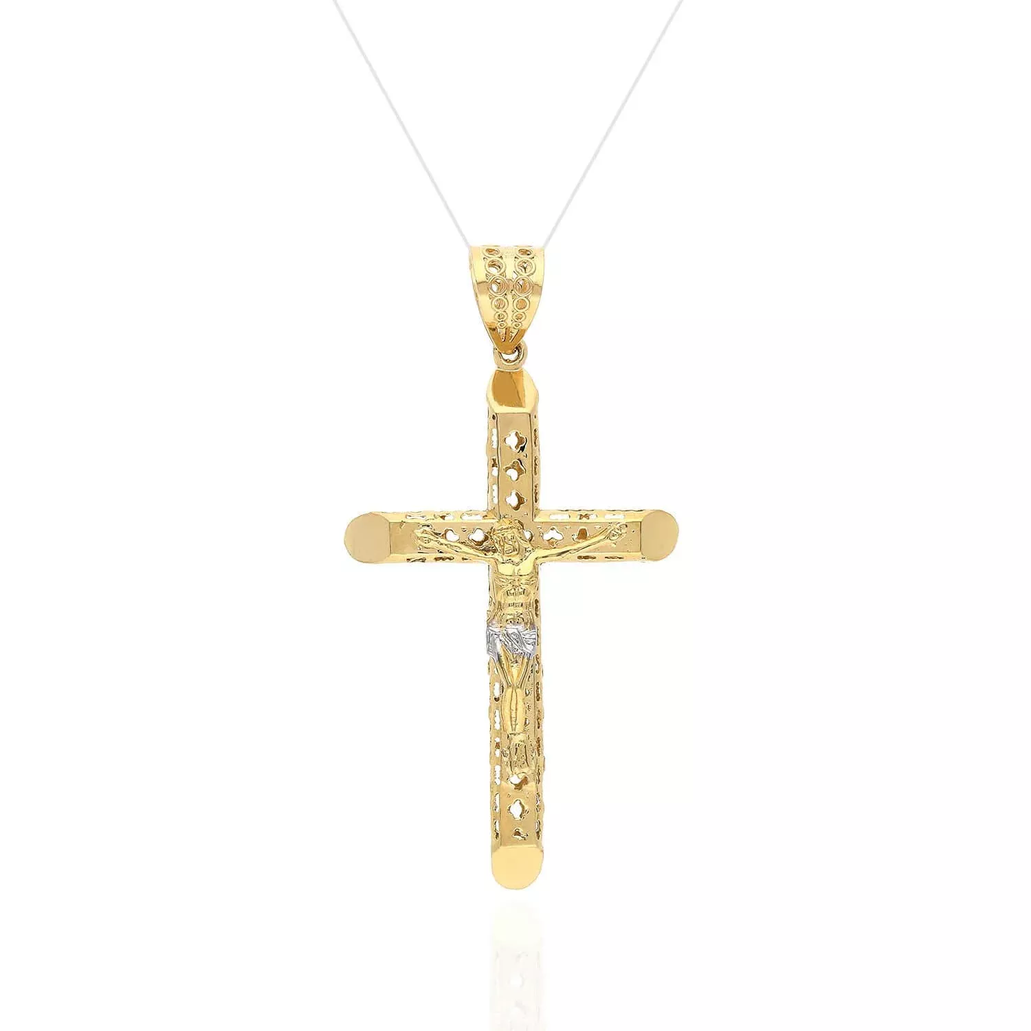14K Yellow Gold Jesus Crucifix Cross Pendant