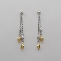14K Yellow Gold Link w / White Gold Moon Cut Oval Beads
