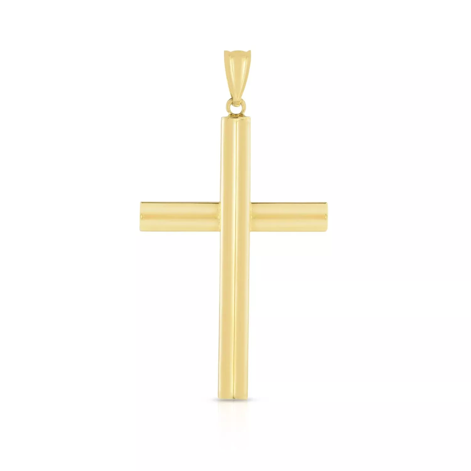 14K Yellow Gold Modern Cross Pendant 1.8"
