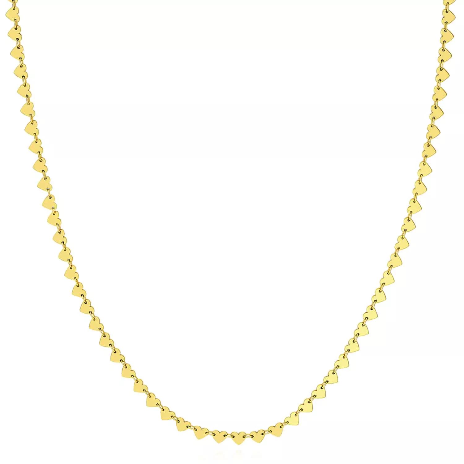 14K Yellow Gold Side-by-Side Station Heart Necklace (Solid Links) 16"-18" Adjustable