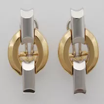 14K Yellow Gold/ White Gold Bevelled Round Stampato Earrings
