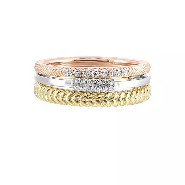 14Kt Tricolor Diamond 1/8Ctw Ring