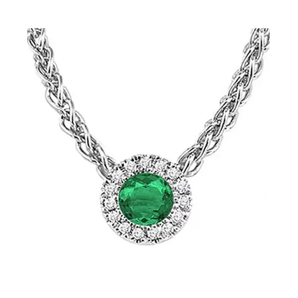 14Kt White Gold Diamond 1/20Ctw & Emerald 1/3Ctw Pendant