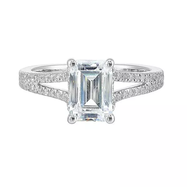 14Kt White Semi Mount 1/3Ctw For 2Ctw Emerald Cut Center