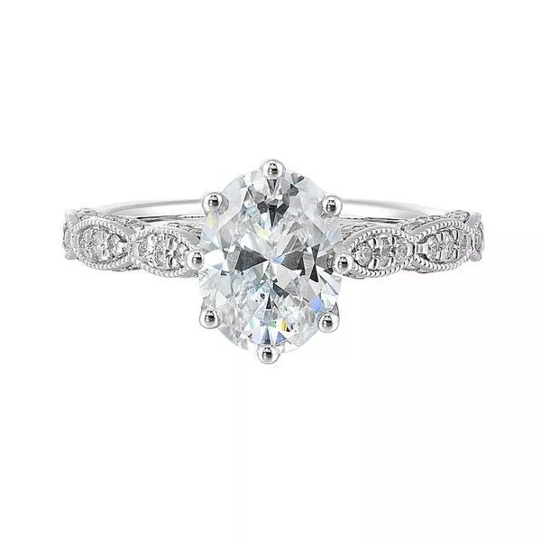 14Kt White Semi Mount 1/3Ctw For 2Ctw Oval Center