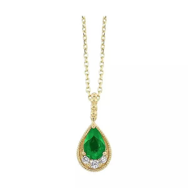 14Kt Yellow Gold Diamond 1/20Ctw & Emerald 1/2Ctw Pendant