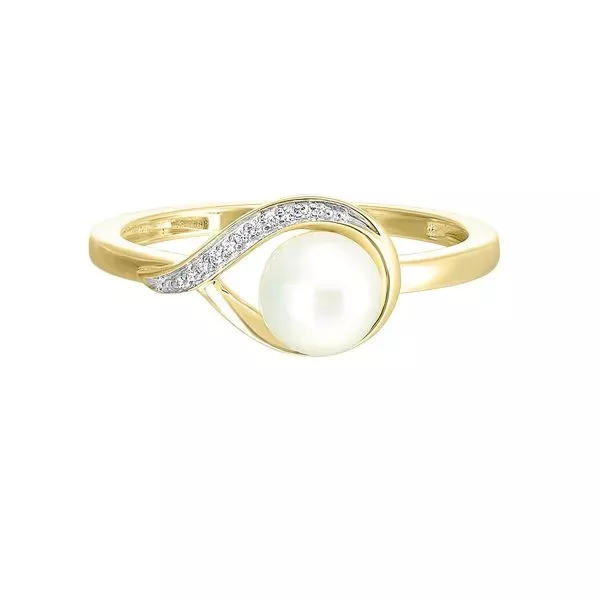 14Kt Yellow Gold Diamond 1/50Ctw & Pearl Ring