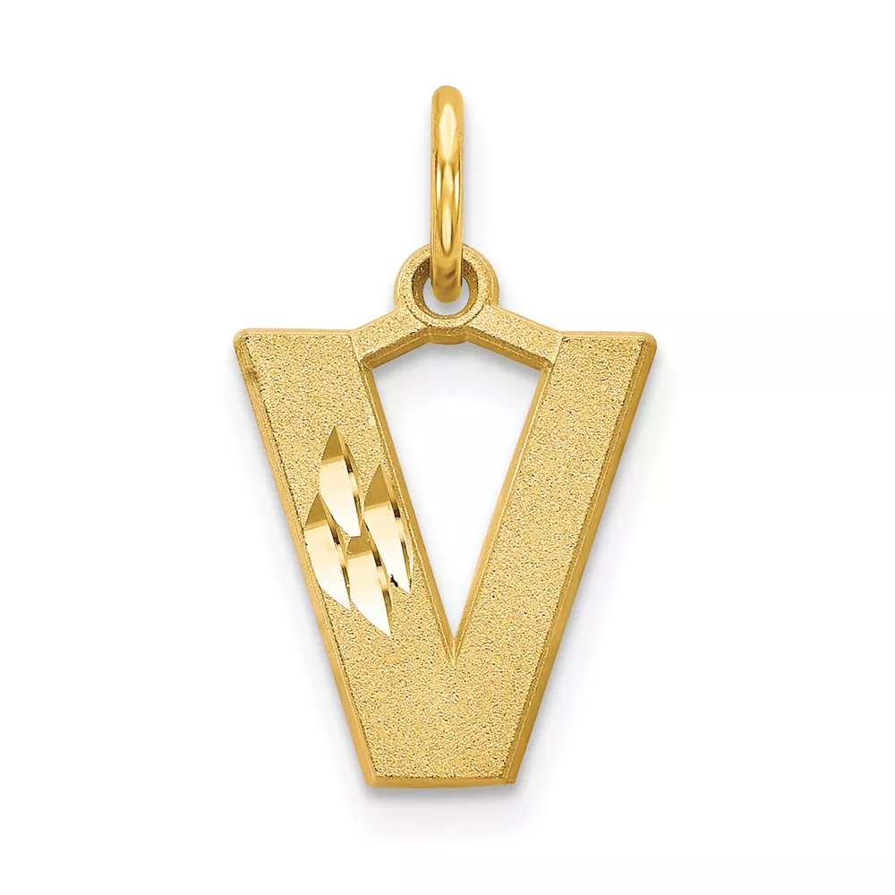 14KY Satin Diamond-cut Letter V Initial Charm