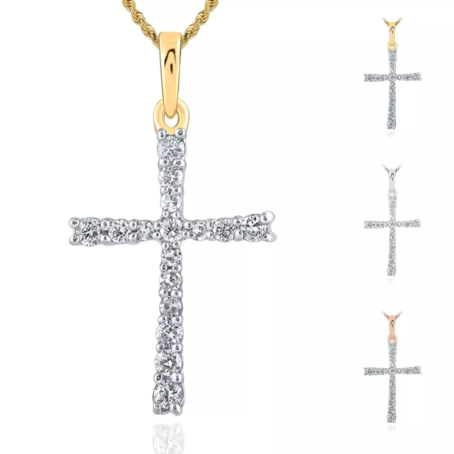 .16CTW Natural Diamond 10K Gold Yellow White Rose Cross Pendant