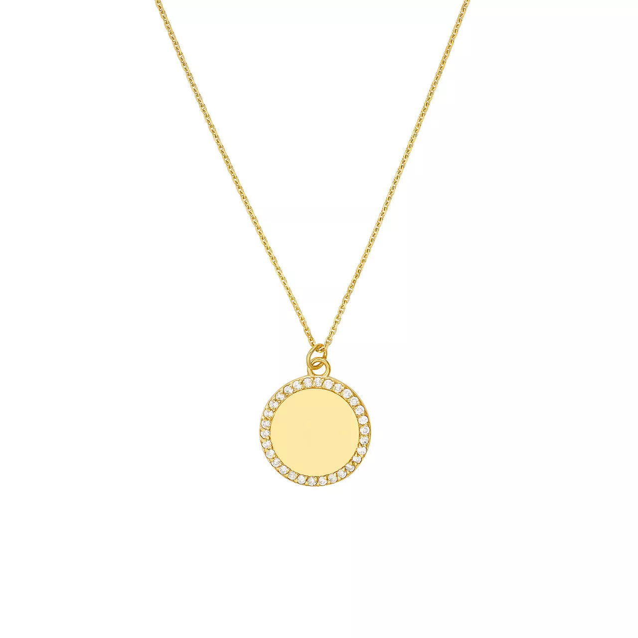 18-Inch Diamond Framed Engravable Disk Necklace