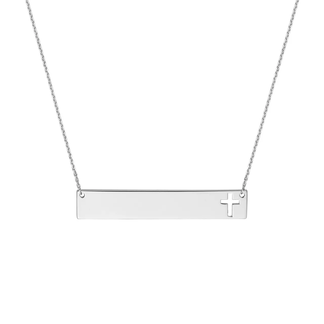 18-Inch Plated Sterling Silver Bar Necklace with Cross