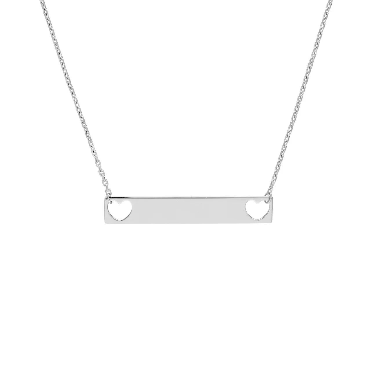 18-Inch Plated Sterling Silver Mini Bar Necklace with Hearts