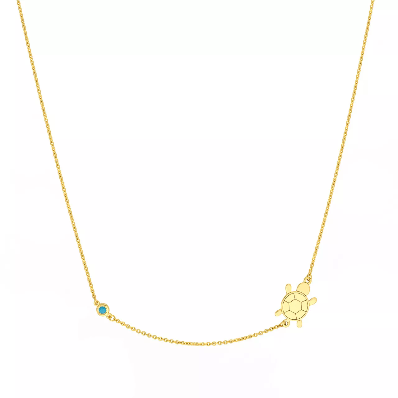 18-Inch Sideways Floating Turtle and Turquoise Bezel Necklace