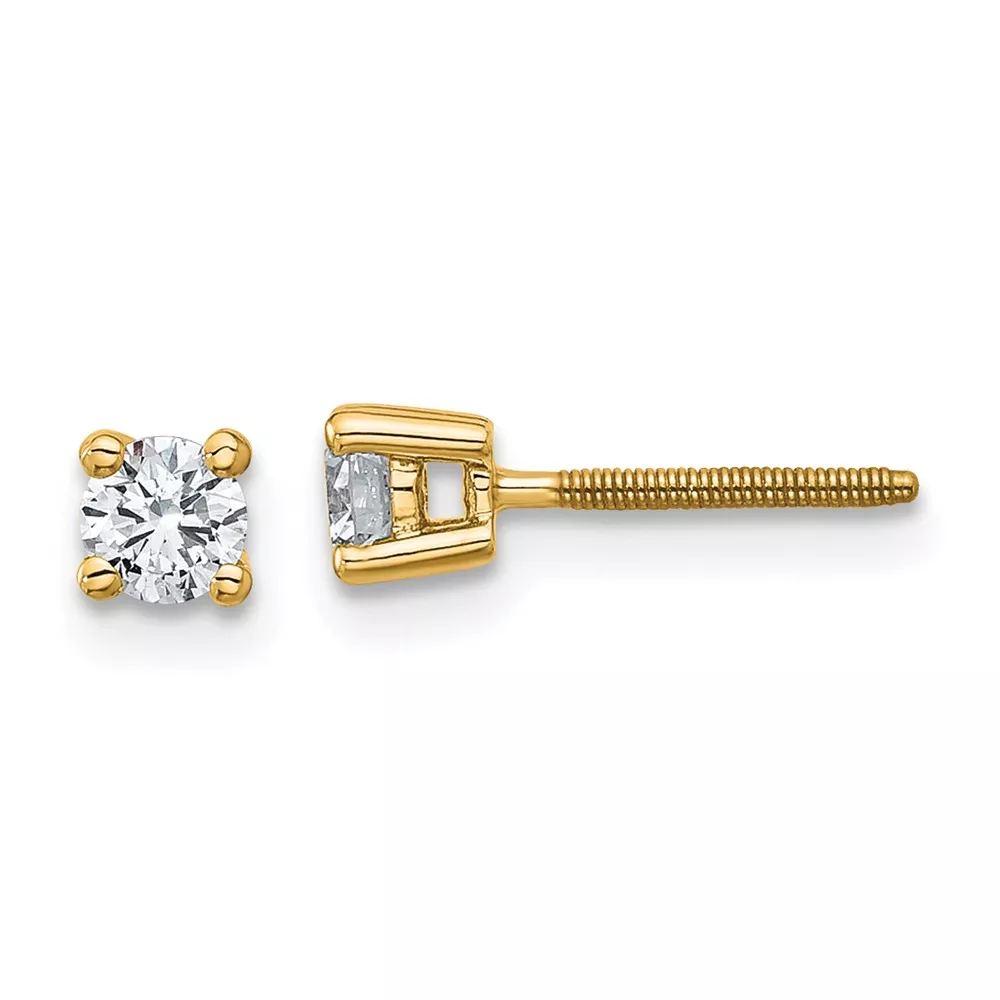 18k 1/3 carat Lab Grown Diamond VS+ F+ Round Complete Four Prong Screwback Stud Earrings