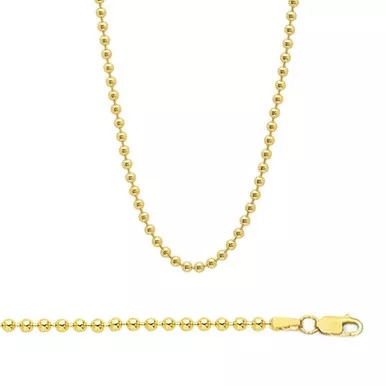 18k Gold Bead Link Chain Bracelet, 2.5mm Wide 7.5 Inches