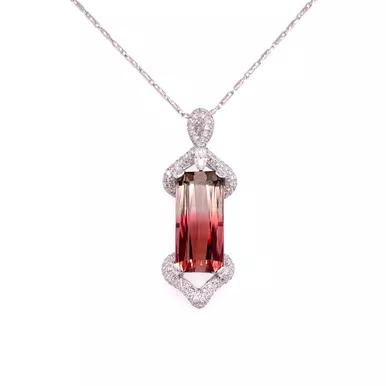 18k Watermelon Tourmaline Diamond Necklace