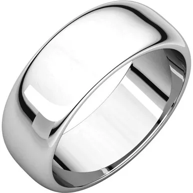 18k White Gold 7mm High Polished Regular Traditional Domed Wedding Band