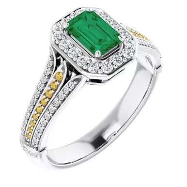 18K White Gold Genuine Emerald DiamondRing .80 Ctw