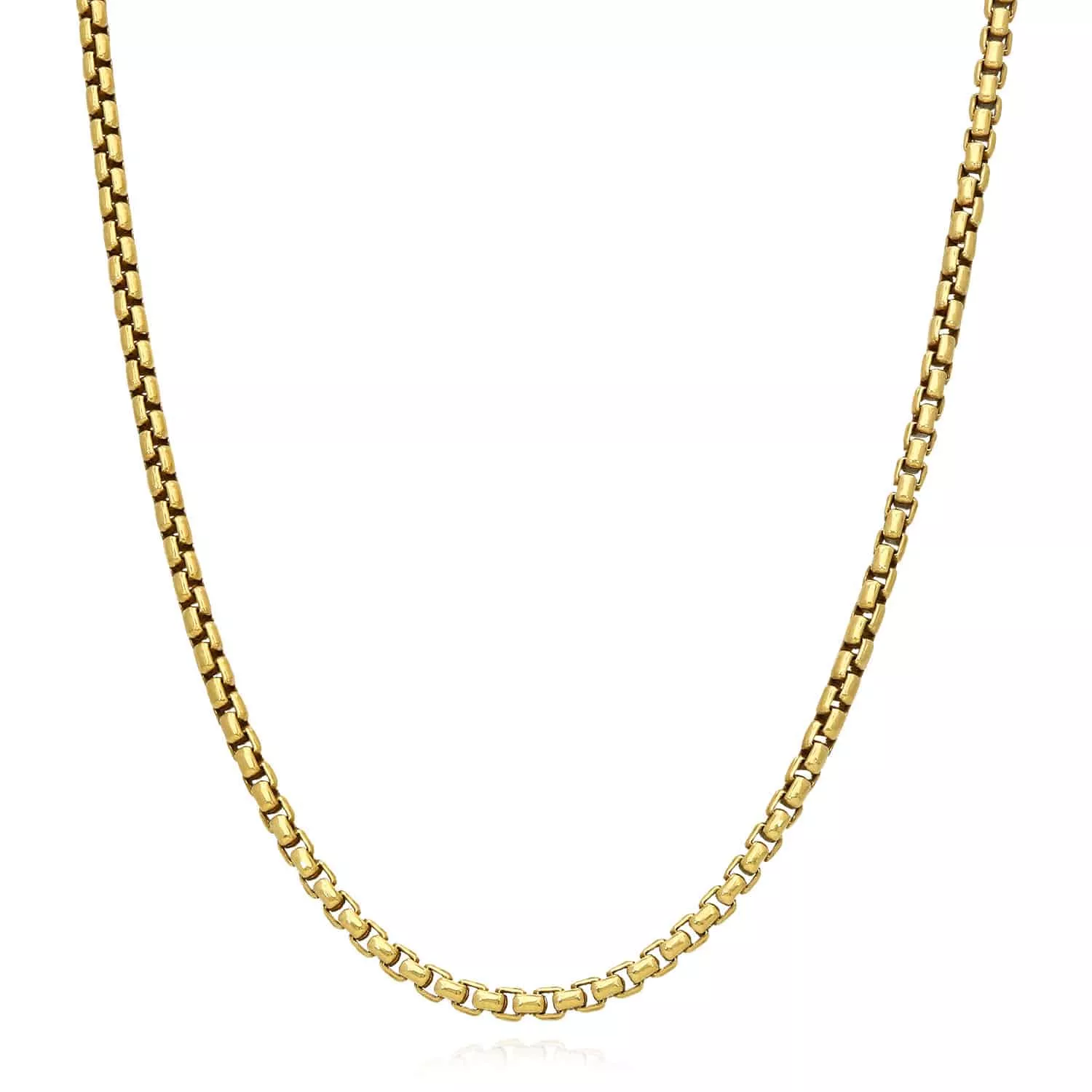 18K Yellow Gold Over Sterling Silver 3mm Round Box Chain (Solid Links) 18"-24"