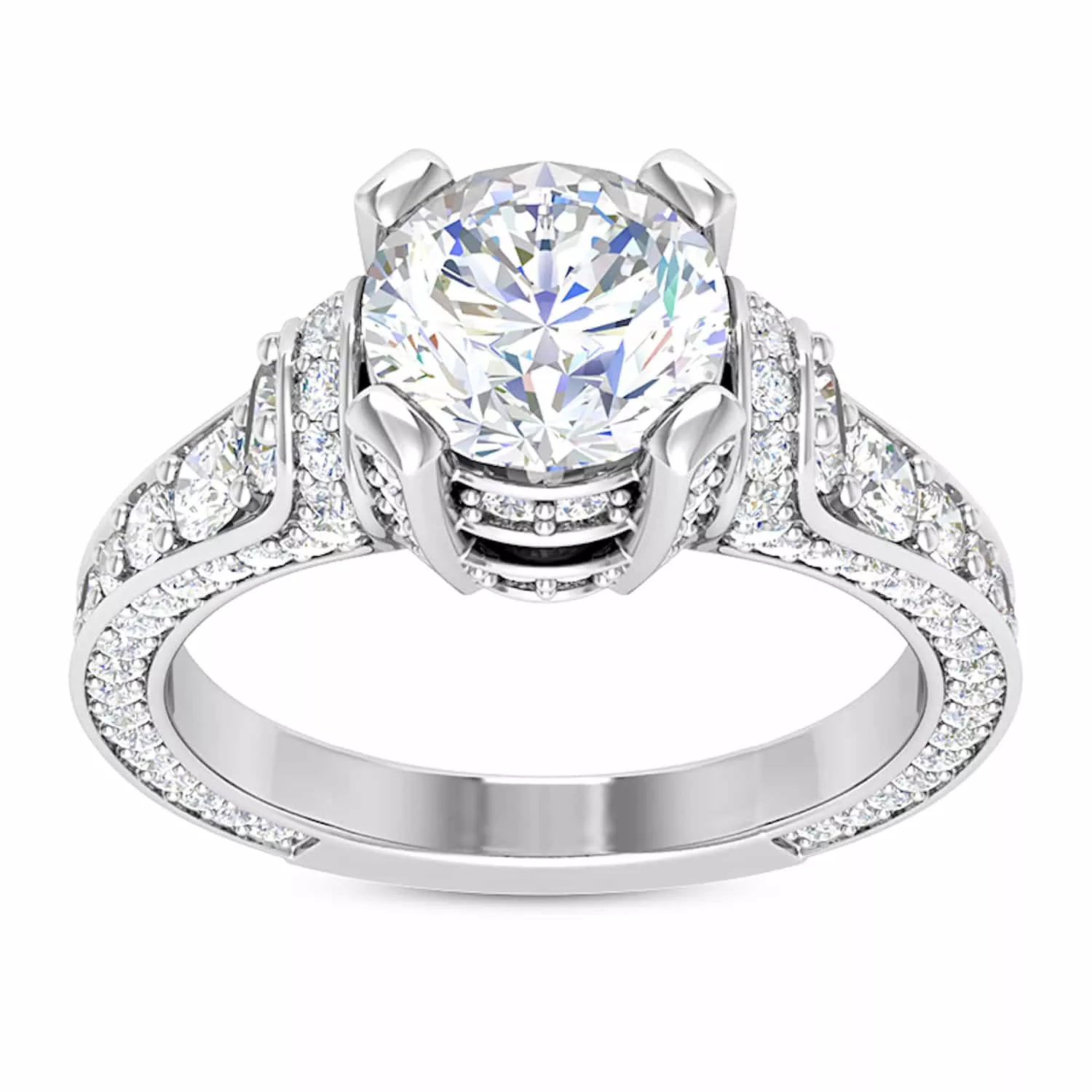 2.04CTW Lab-Grown Diamond Round-Cut 18K White Gold Engagement Ring