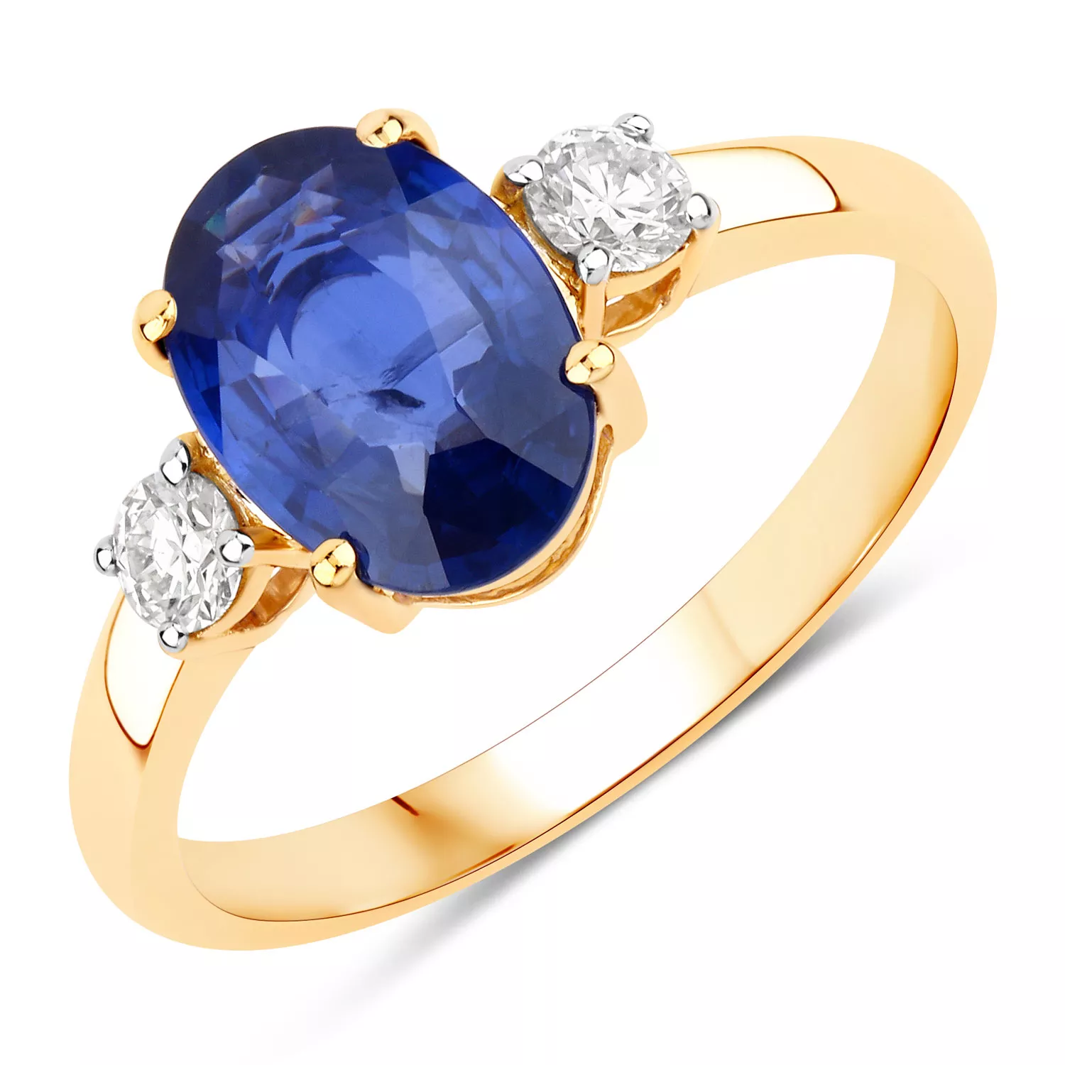 2.33 Carat Genuine Ceylon Blue Sapphire and White Diamond 18K Yellow Gold Ring
