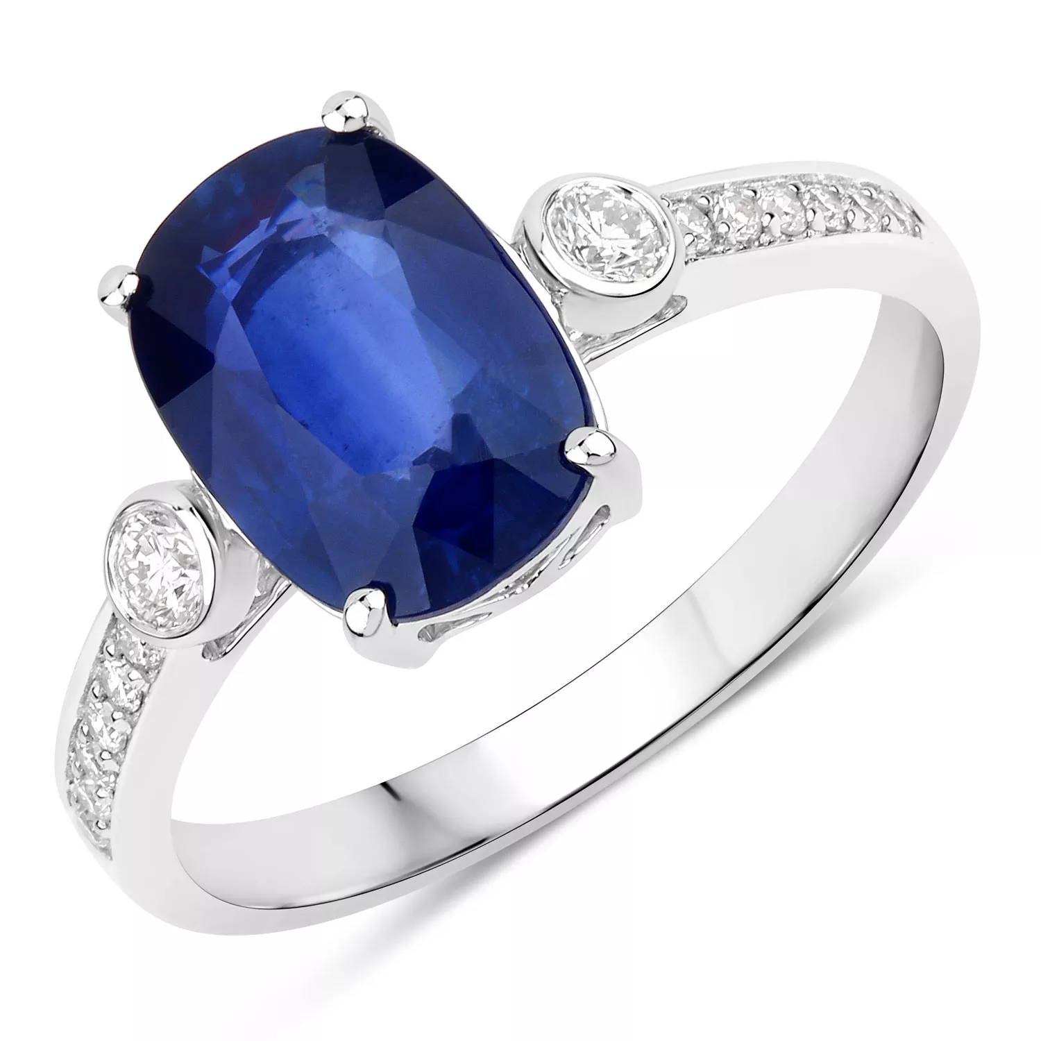 2.72 Carat Genuine Ceylon Blue Sapphire and White Diamond 18K White Gold Ring