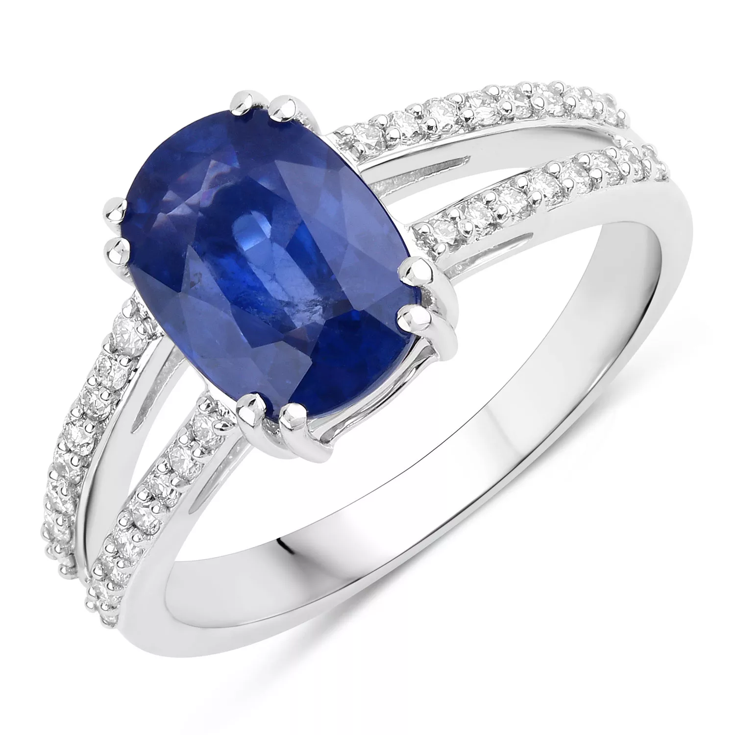 2.90 Carat Genuine Ceylon Blue Sapphire and White Diamond 18K White Gold Ring