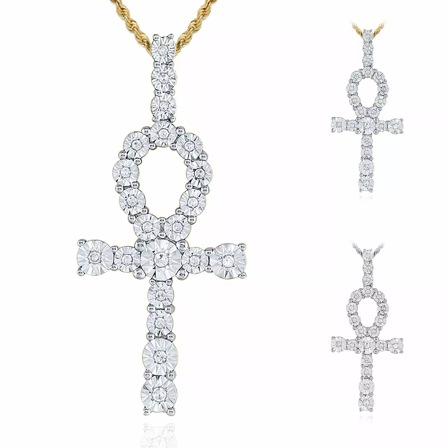 .20CTW Natural Diamond 10K Gold Yellow White Ankh Cross Pendant