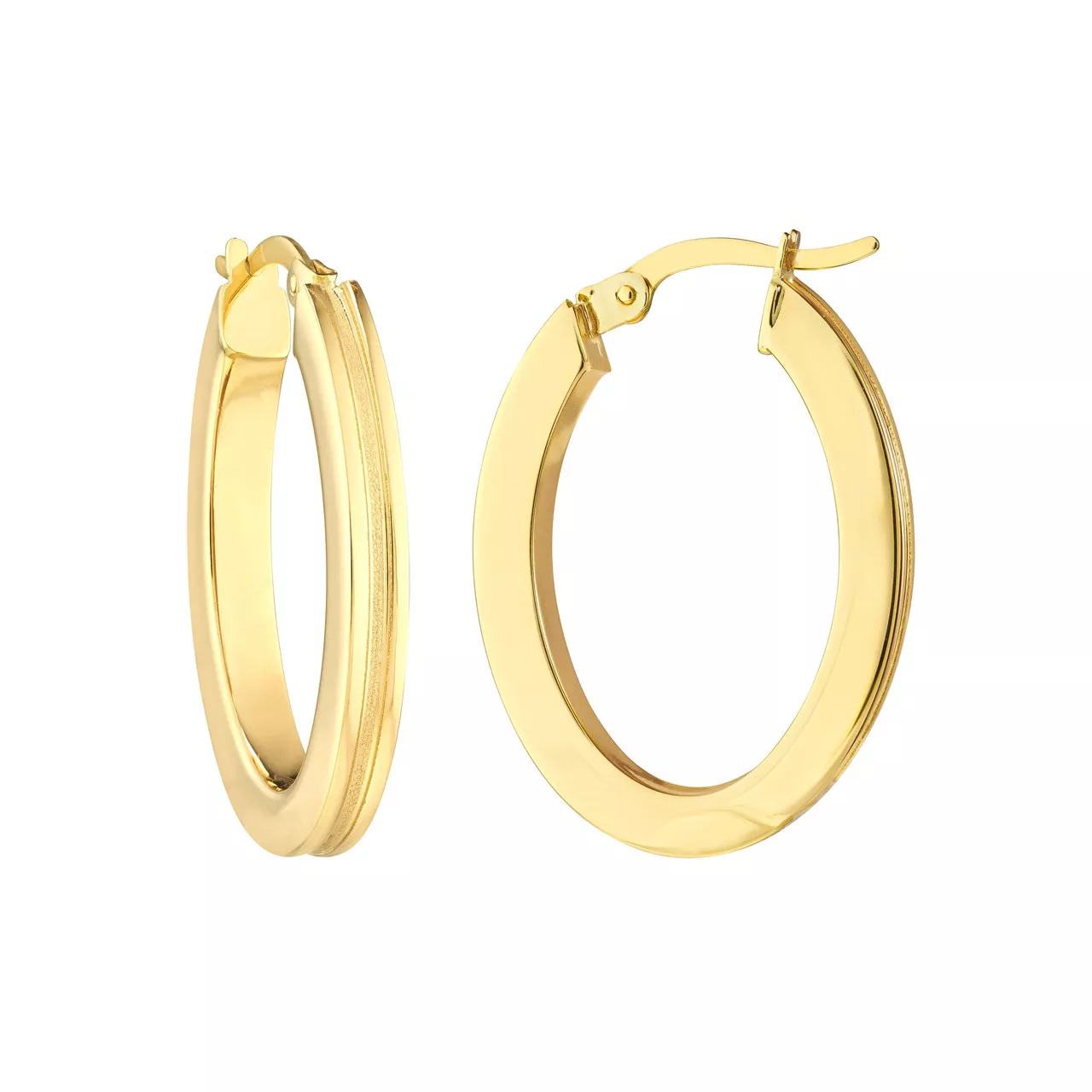 20x3mm Grooved Design Oval Hoop Earrings
