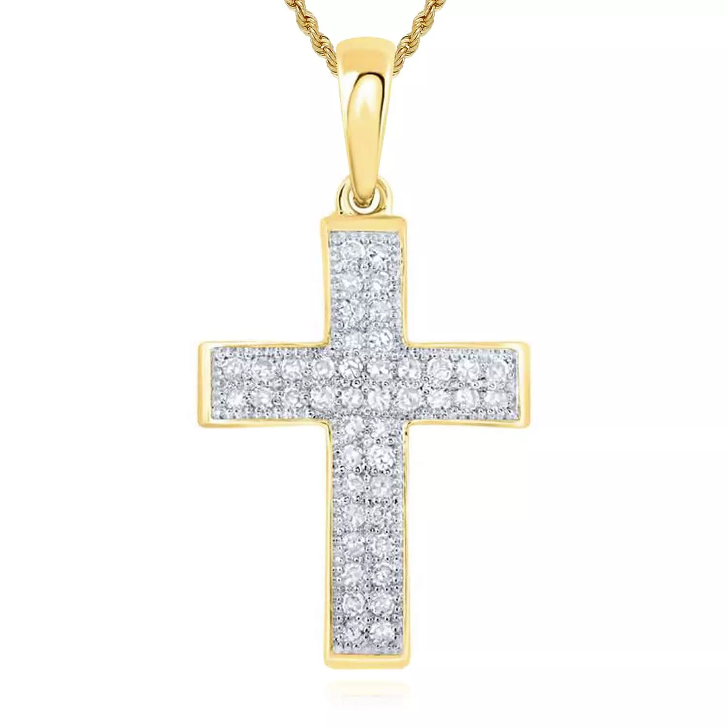 .22CTW Natural Diamond 10K Gold Modern Cross Pendant 0.95"